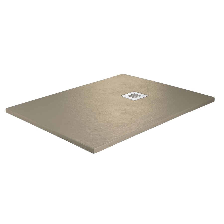 GRADE A1 - 1200x800mm Stone Resin Cream Slate Effect Rectangular Shower Tray with Grate - Siltei