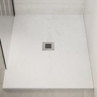 GRADE A2 - 1700x800mm Rectangular Shower Tray with Grate - White Stone Resin Slate Effect - Sileti