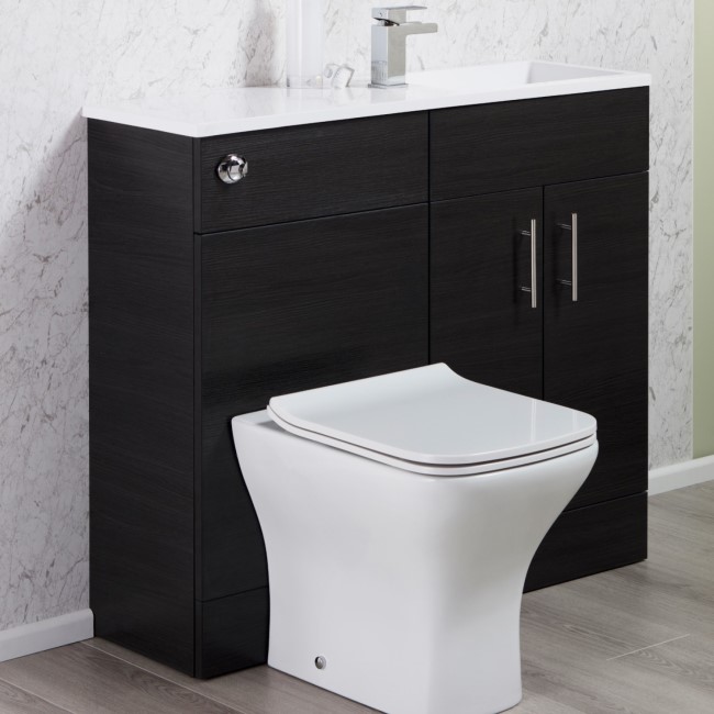 Black Slim Line Right Hand Basin & Vanity Unit Furniture Suite - W995mm