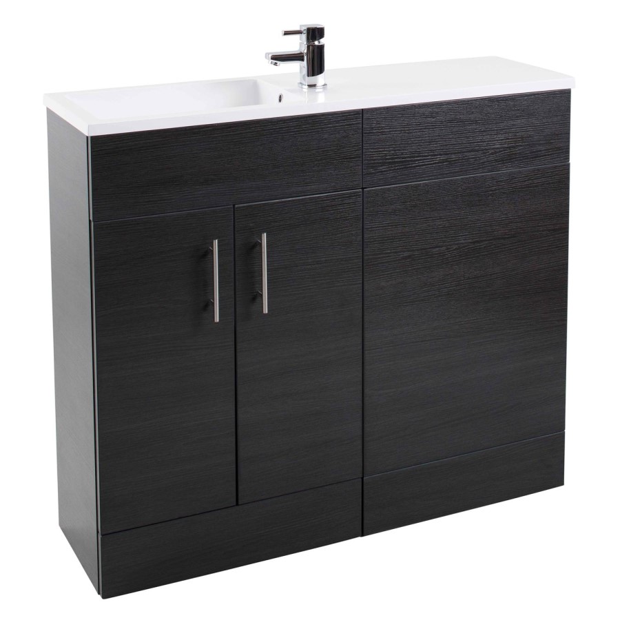 Black Slim Line Right Hand Basin & Vanity Unit Furniture Suite - W995mm