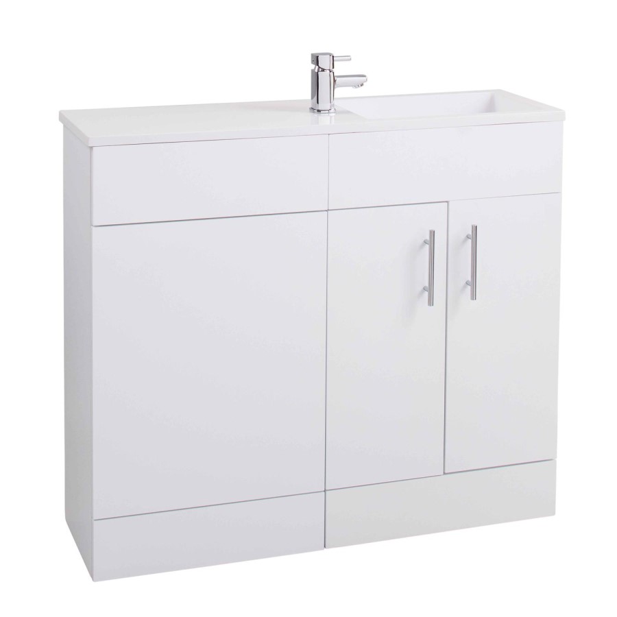 White Slim Line Right Hand Basin & Vanity Unit Furniture Suite - W995mm
