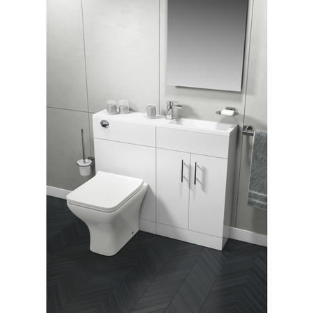 White Slim Line Right Hand Basin & Vanity Unit Furniture Suite - W995mm