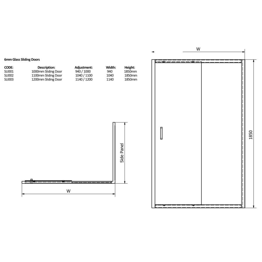 Claritas 6mm Glass Sliding Shower Door - 1200 x 1850mm