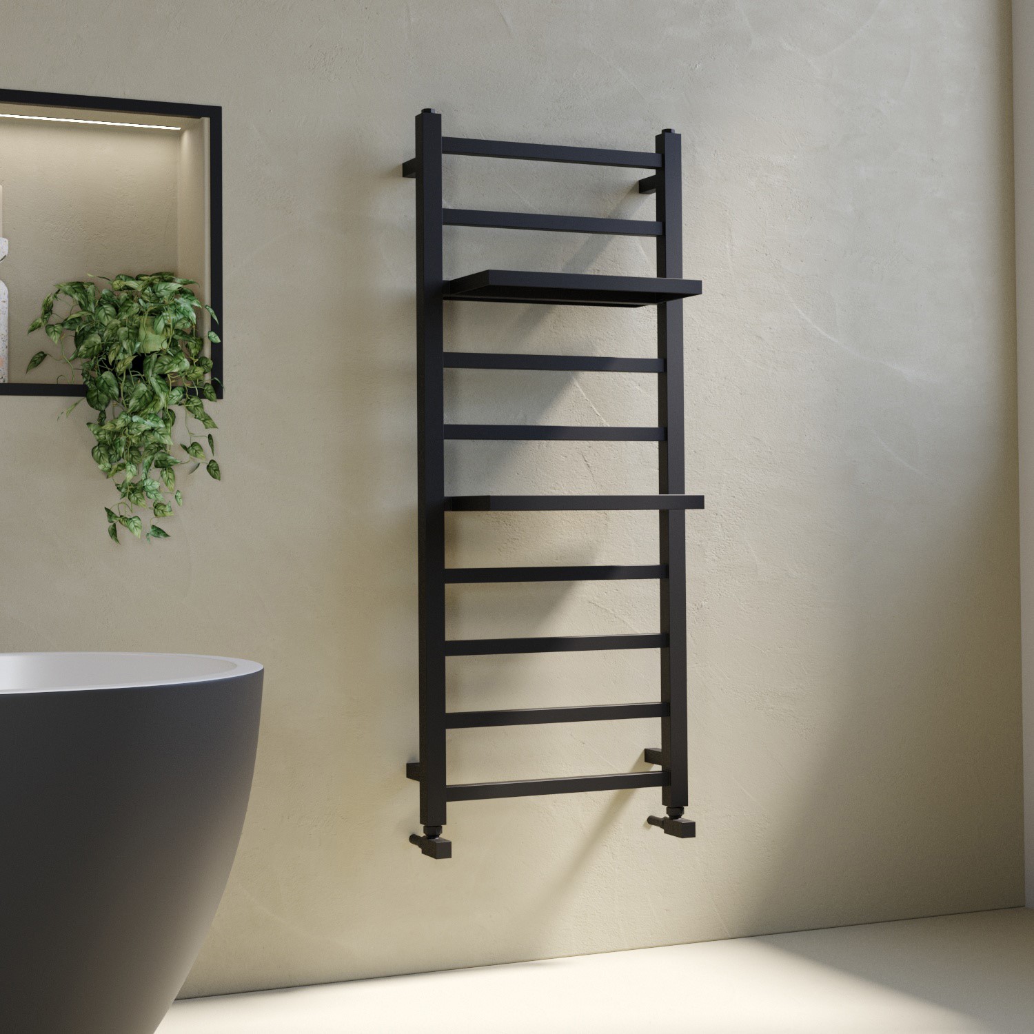 Black Towel Radiator with Shelves 1200 x 500mm - Sonoran - Better Bathrooms