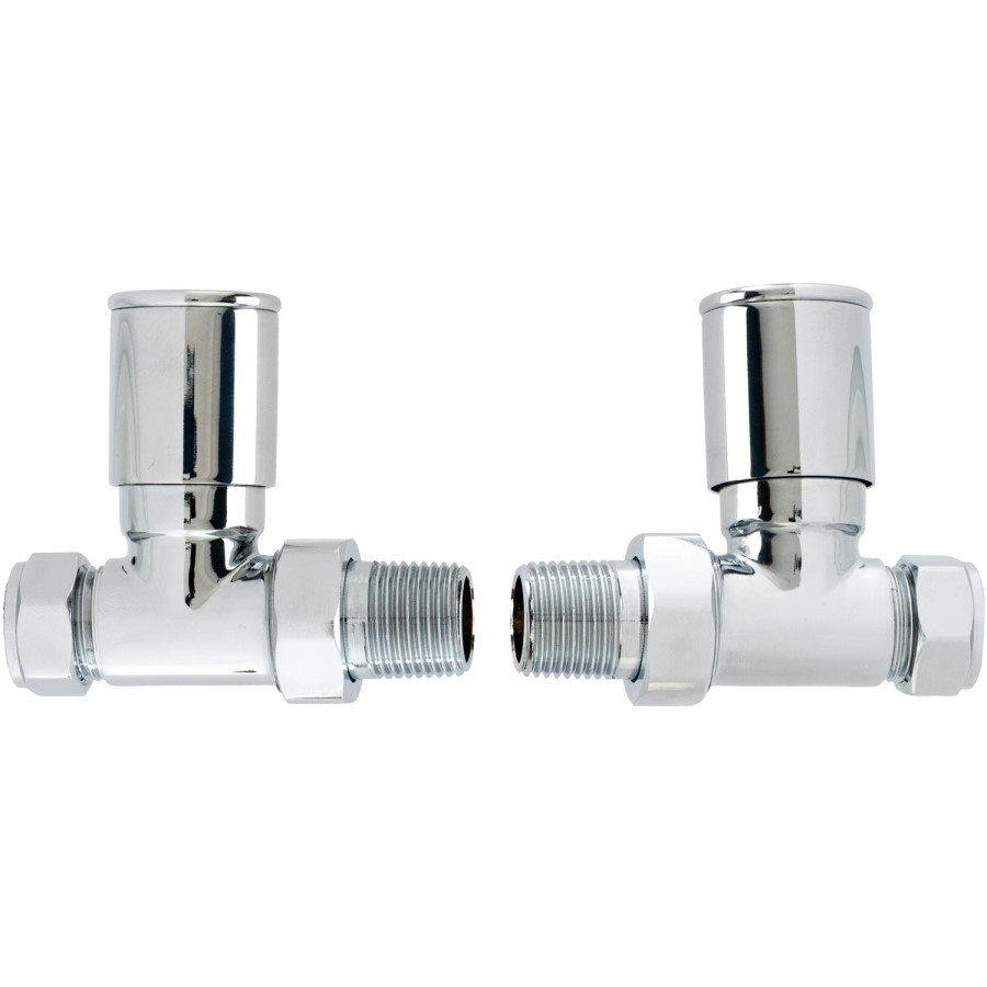 GRADE A1 - Pair of Straight Round Radiator Head Valves - Chrome