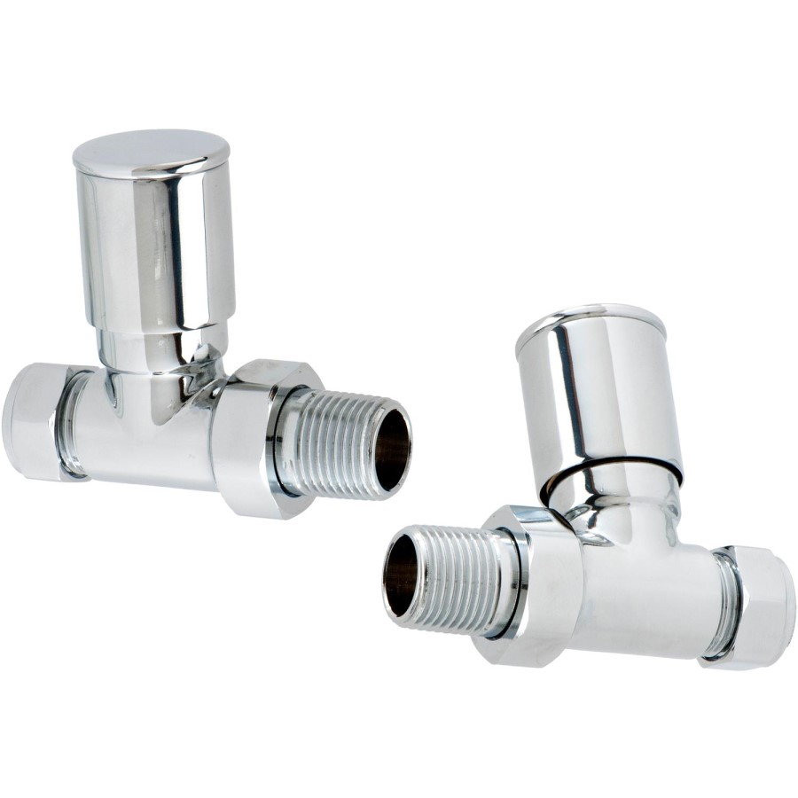 GRADE A1 - Pair of Straight Round Radiator Head Valves - Chrome
