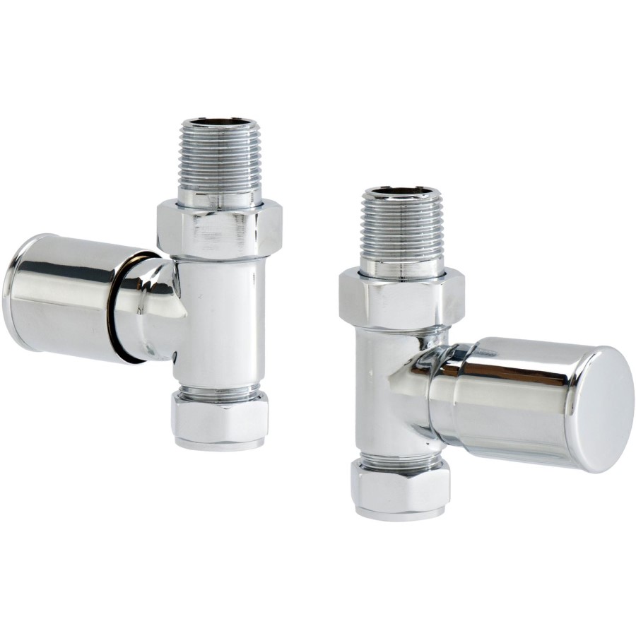 GRADE A1 - Pair of Straight Round Radiator Head Valves - Chrome