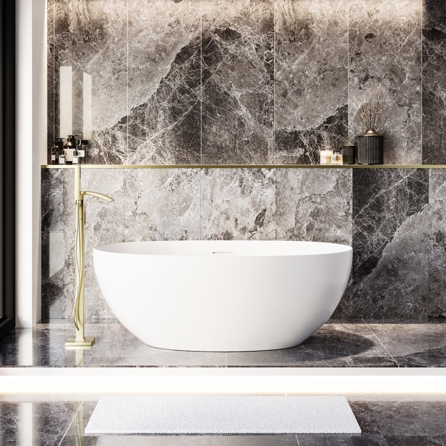 Freestanding Double Ended Stone Resin Solid Surface Bath 1500 x 720mm - Opal