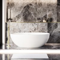 Freestanding Double Ended Stone Resin Solid Surface Bath 1700 x 750mm - Opal