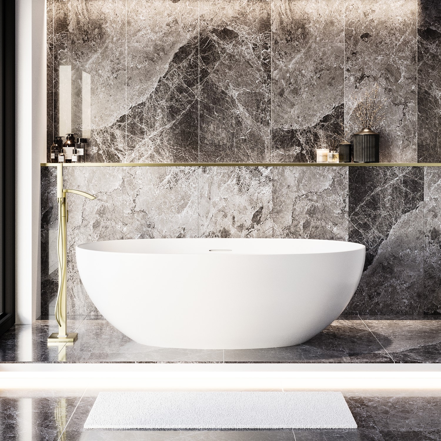 Opal White Freestanding Double Ended Stone Resin Solid Surface Bath 1700 X 750Mm