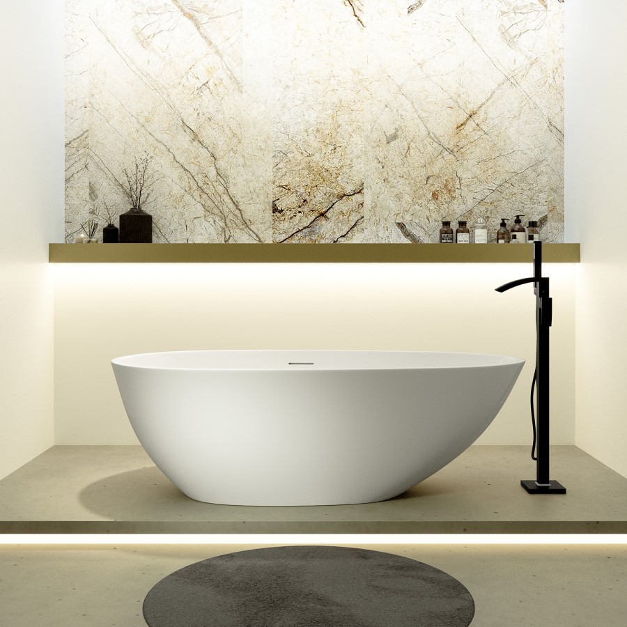 Freestanding Double Ended Stone Resin Solid Surface Bath 1700 x 860mm - Solace