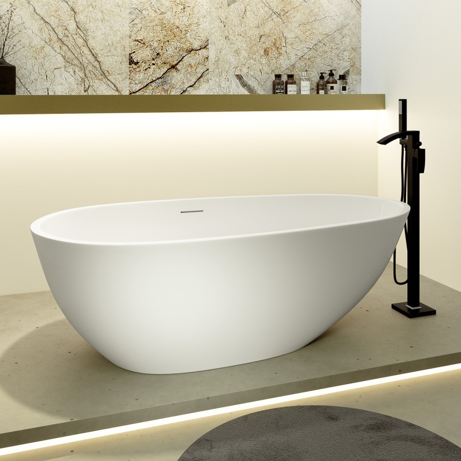 Freestanding Double Ended Stone Resin Solid Surface Bath 1700 x 860mm - Solace