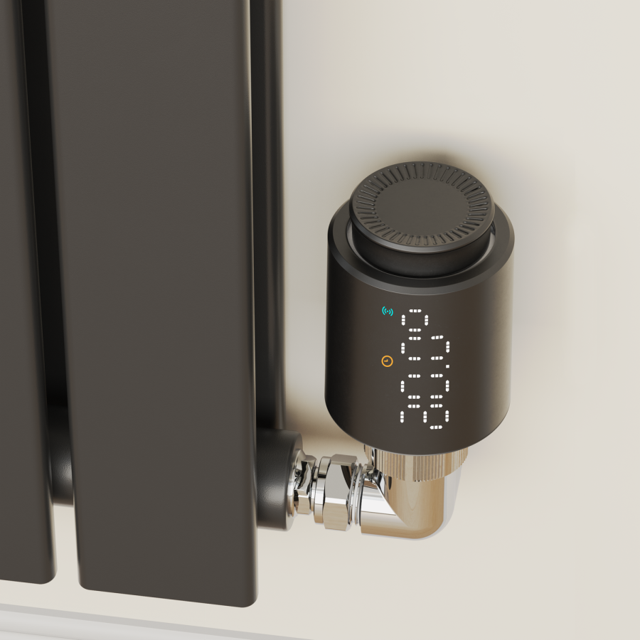 electriQ Smart Modern LED TRV Thermostatic Radiator Valves Wi-Fi Version Black