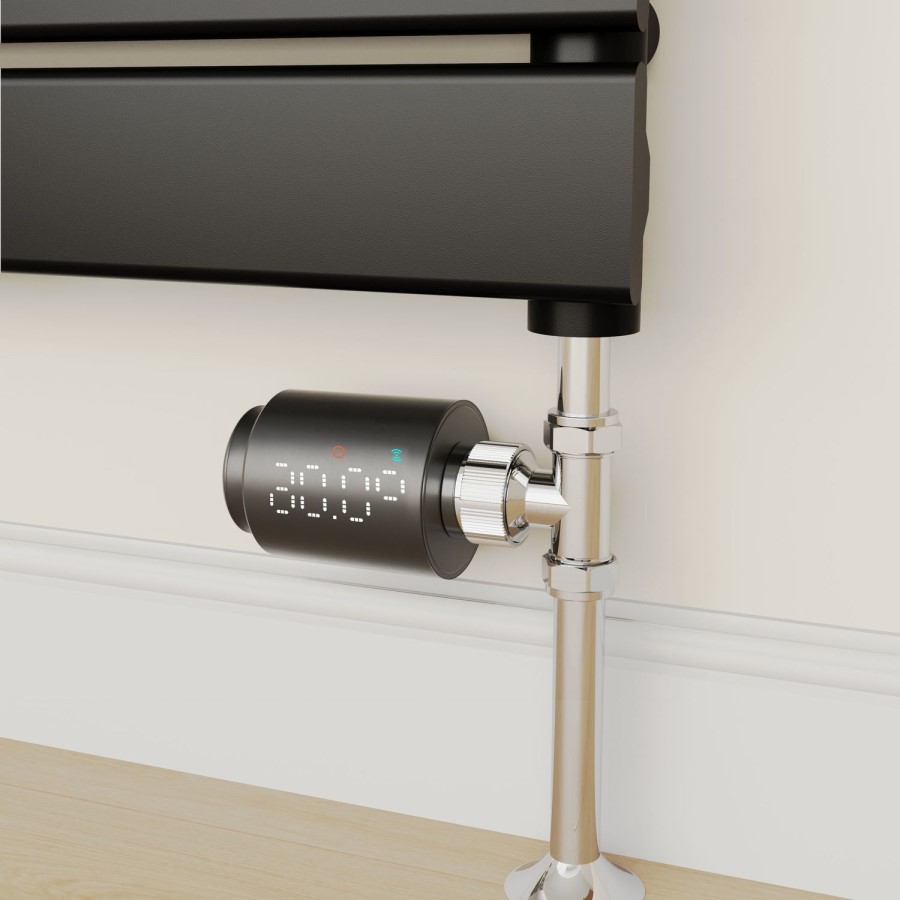 electriQ Smart Modern LED TRV Thermostatic Radiator Valves Wi-Fi Version Black