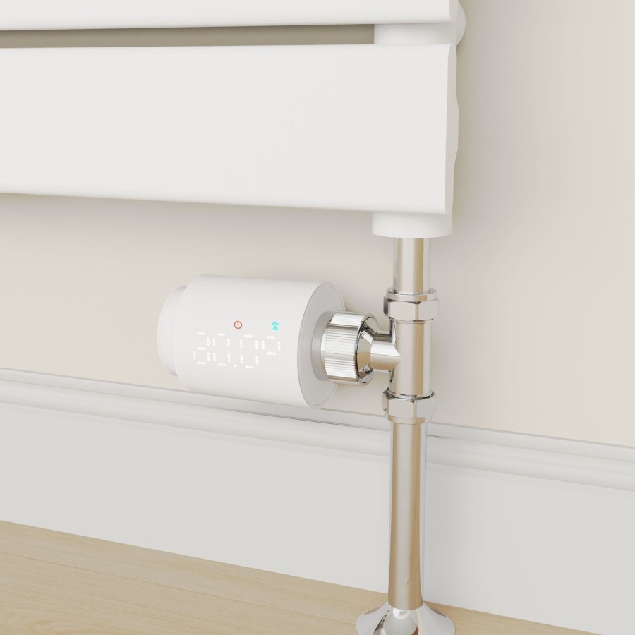 electriQ Smart Modern LED TRV Thermostatic Radiator Valves Wi-Fi Version White