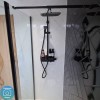 Triton Black Push Button Thermostatic Mixer Bar Shower with Square Overhead &amp; Hand Shower