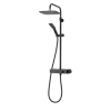Triton Black Push Button Thermostatic Mixer Bar Shower with Square Overhead &amp; Hand Shower