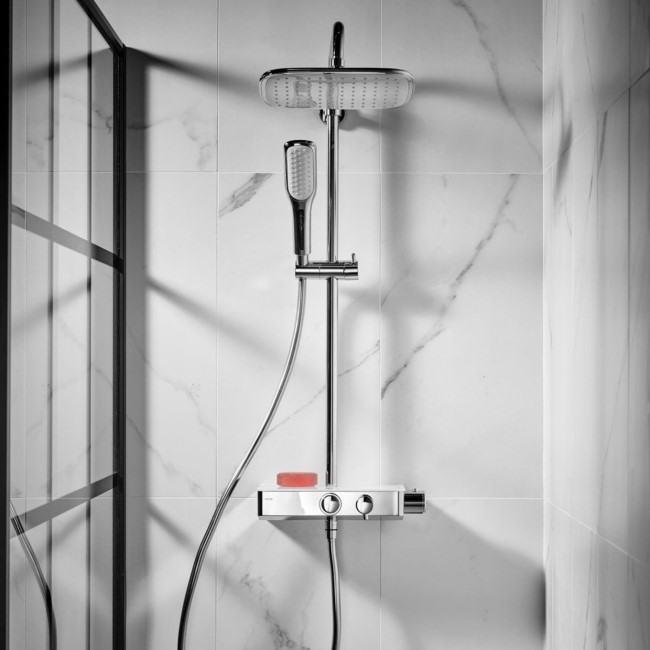 Triton Chrome Push Button Thermostatic Mixer Bar Shower with Square