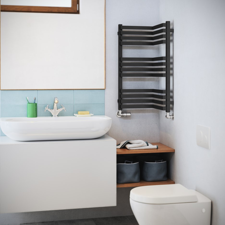 Internal Corner Radiator Metallic Black Bathroom Towel Radiator fits on an Internal Corner 735 x ...