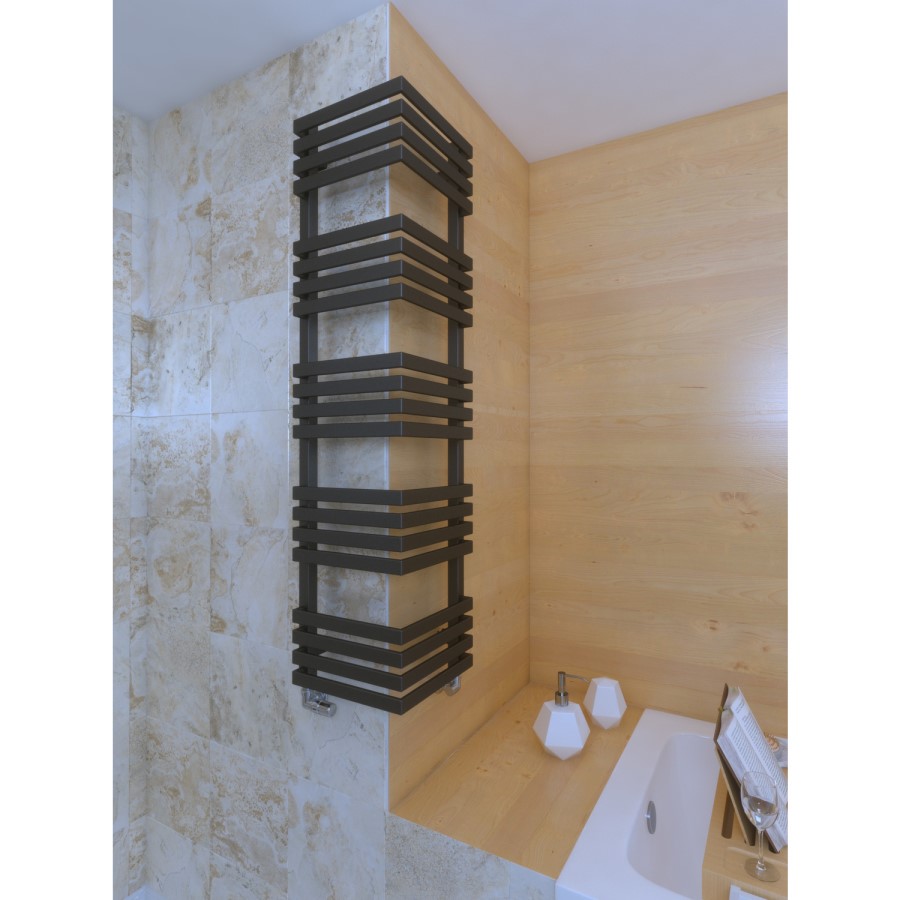 Metallic Black Bathroom Towel Radiator fits on an External Corner 1275 x 300mm