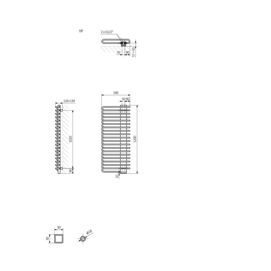 Heban and Soft White Vertical Bathroom Towel Radiator 1200 x 500mm