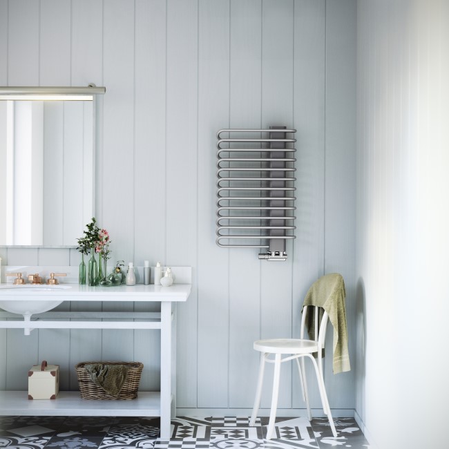 Metallic Grey and Silver Vertical bathroom Towel Radiator 780 x 500mm