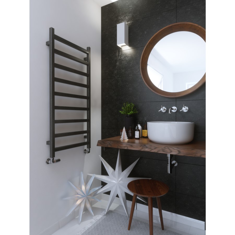 Graphite Vertical Bathroom Towel Radiator with Square Rails 1080 x 500mm