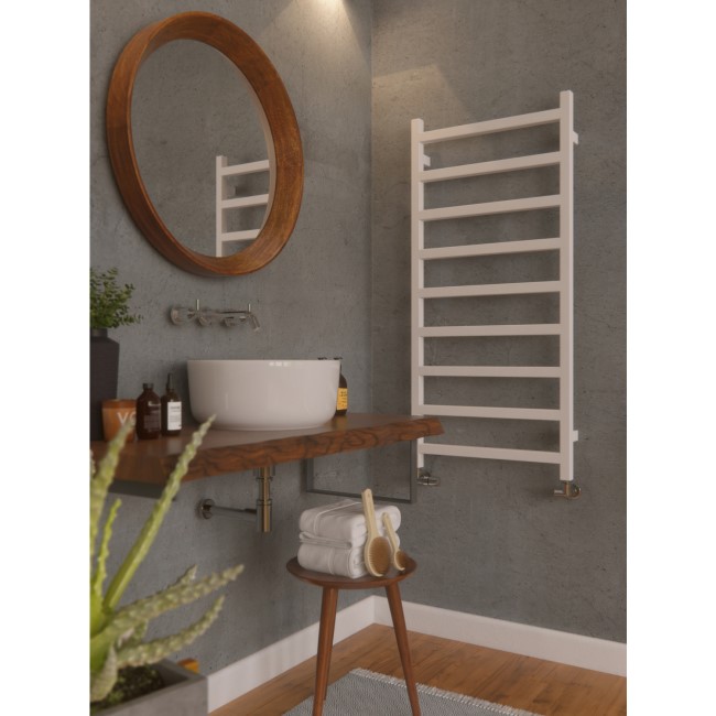 Soft White Vertical Bathroom Towel Radiator with Square Rails 1080 x 500mm
