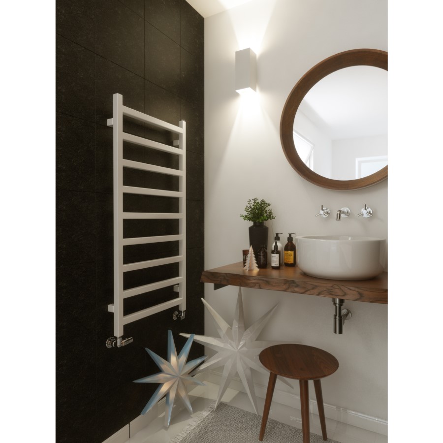Soft White Vertical Bathroom Towel Radiator with Square Rails 1080 x 500mm