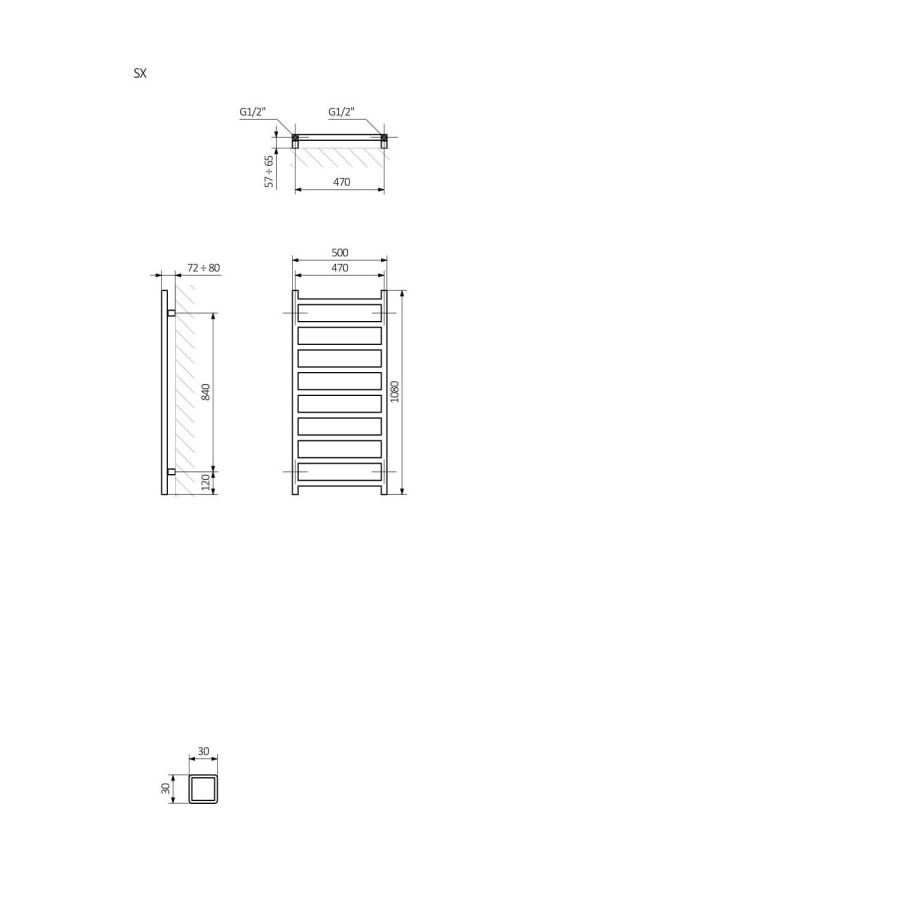 Soft White Vertical Bathroom Towel Radiator with Square Rails 1080 x 500mm