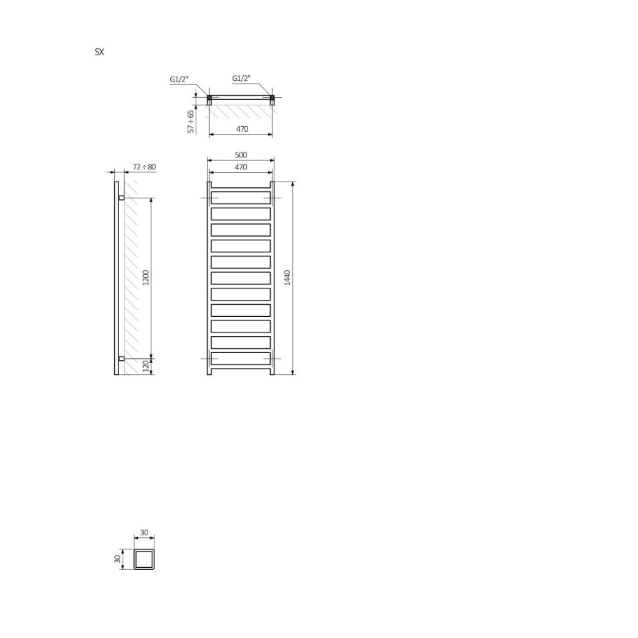 Soft White Vertical Bathroom Towel Radiator with Square Rails 1440 x 500mm
