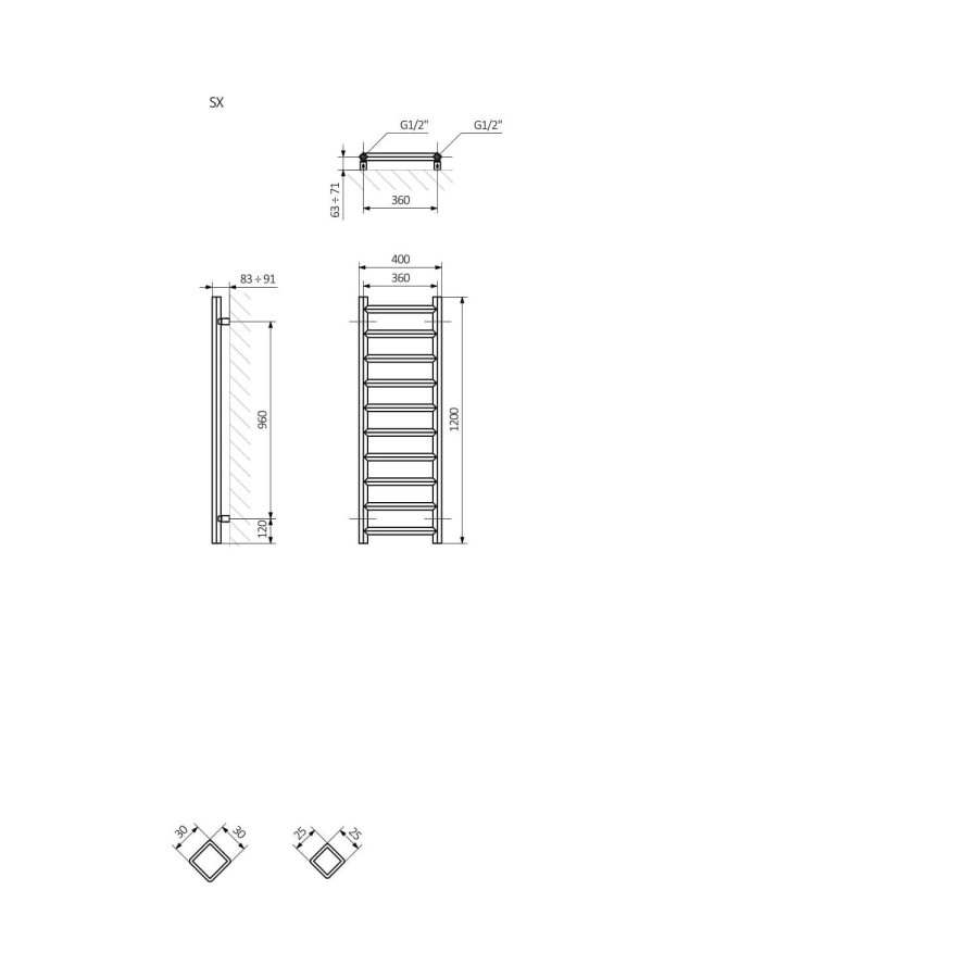Metallic Silver Vertical bathroom Towel radiator 1200 x 400mm