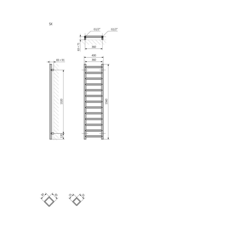 Soft White Vertical Bathroom Towel Radiator  1560 x 400mm