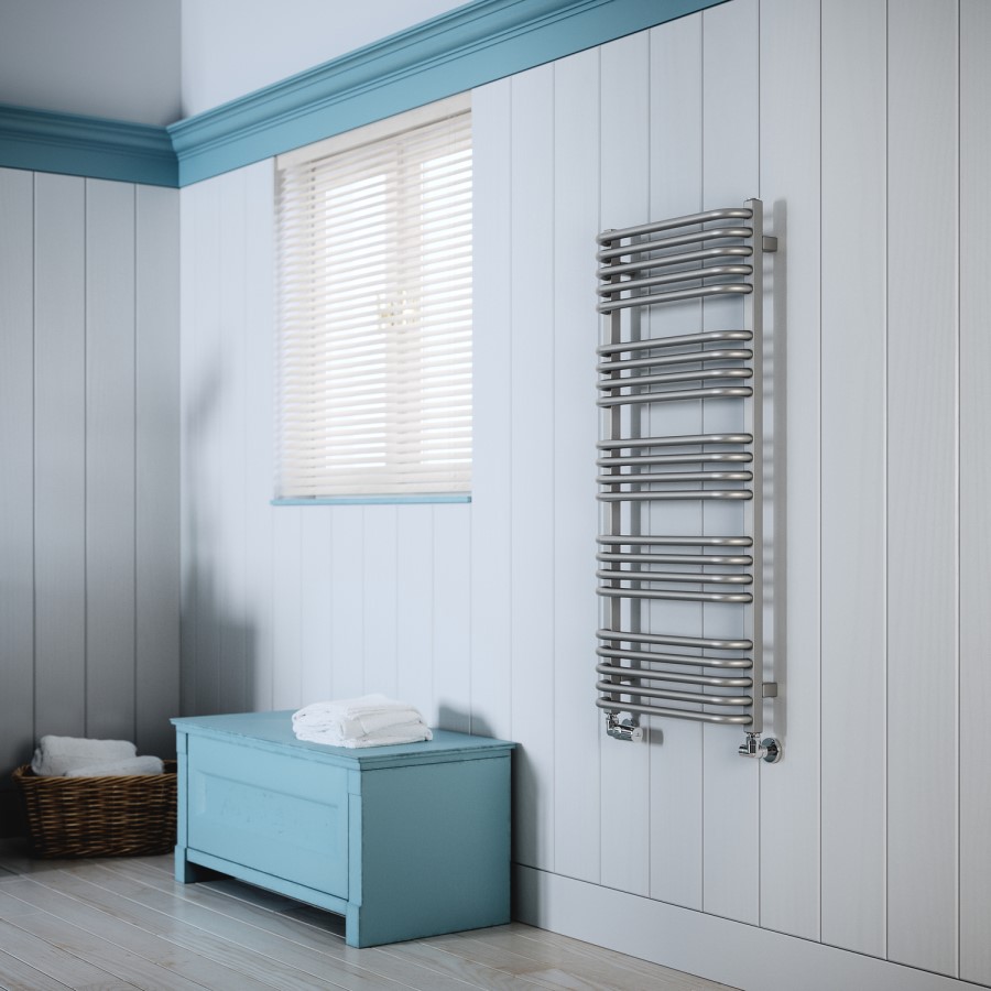 Grey Curved Vertical Bathroom Towel Radiator 1140 x 500mm