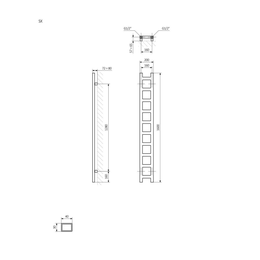 Metallic Grey Slim Vertical Bathroom Radiator 1600 x 200mm