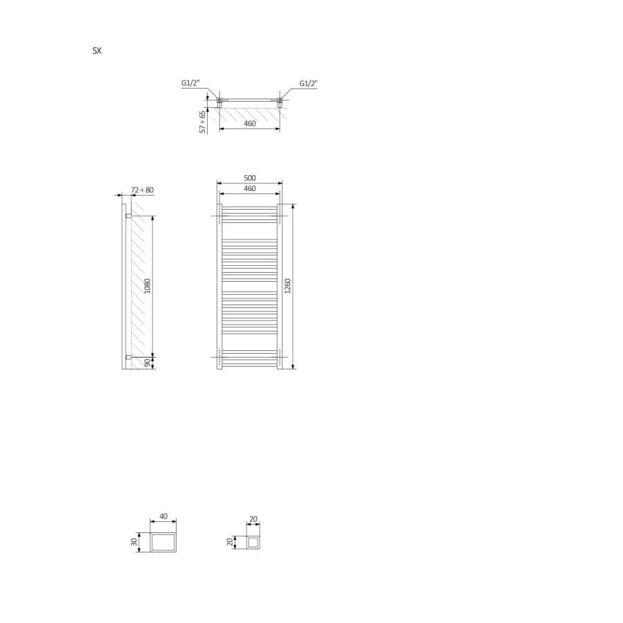 Metallic Grey Vertical Bathroom Towel Radiator 1260 x 500mm