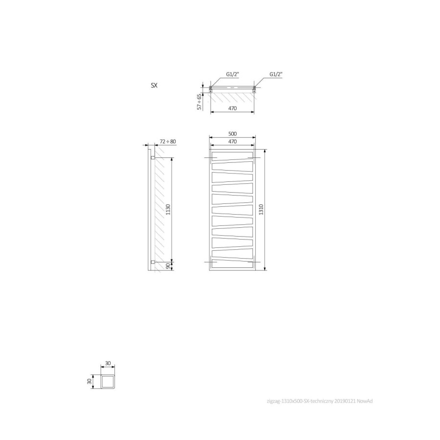 Metallic Black Vertical Bathroom Towel Radiator 1310 x 500mm