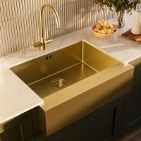 Single Bowl Undermount Brushed Brass Belfast Stainless Steel Kitchen Sink - Enza Tamara Single Bowl Undermount Brushed Brass Belfast Stainless Steel Kitchen Sink - Enza Tamara