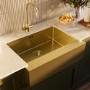 Single Bowl Undermount Brushed Brass Belfast Stainless Steel Kitchen Sink - Enza Tamara