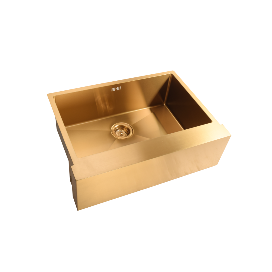Single Bowl Undermount Brushed Brass Belfast Stainless Steel Kitchen Sink - Enza Tamara