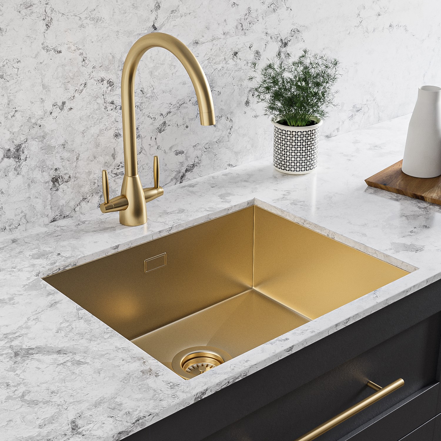 Refurbished Enza Tamara Single Bowl Brushed Brass Undermount Stainless Refurbished Enza Tamara Single Bowl Brushed Brass Undermount Stainless