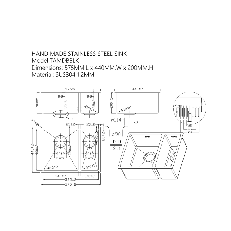 1.5 Bowl Undermount Black Stainless Steel Kitchen Sink – Enza Tamara