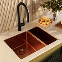 ONLY OPENED - 1.5 Bowl Undermount Copper Stainless Steel Kitchen Sink - Enza Tamara ONLY OPENED - 1.5 Bowl Undermount Copper Stainless Steel Kitchen Sink - Enza Tamara