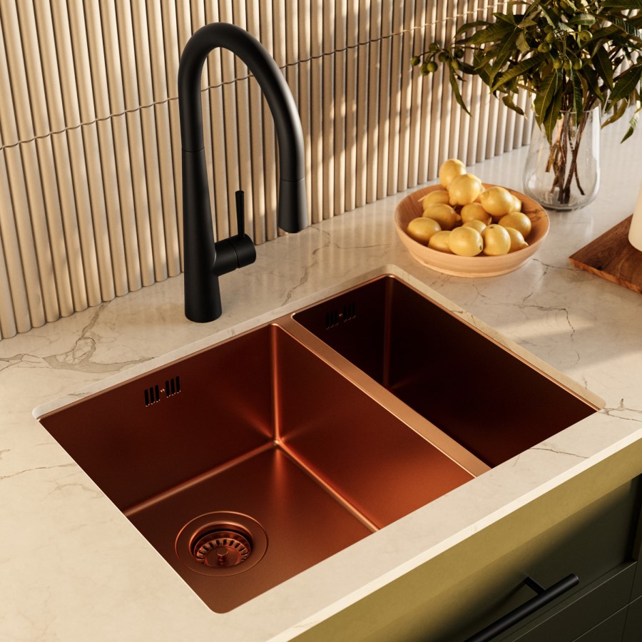 ONLY OPENED - 1.5 Bowl Undermount Copper Stainless Steel Kitchen Sink - Enza Tamara