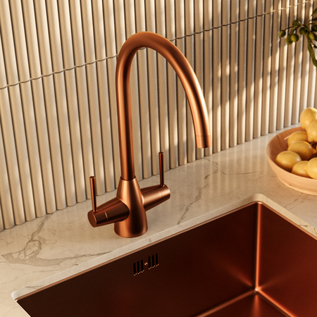 Brushed Copper Dual Lever Monobloc Kitchen Mixer Tap - Enza Tamara ...
