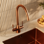 Brushed Copper Dual Lever Monobloc Kitchen Mixer Tap - Enza Tamara