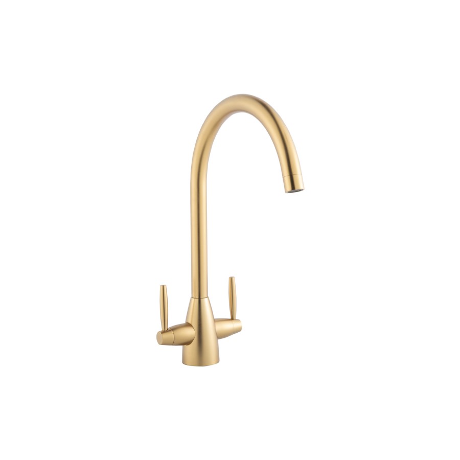 ONLY OPENED - Brass Twin Lever Monobloc Kitchen Sink Mixer Tap - Enza Tamara