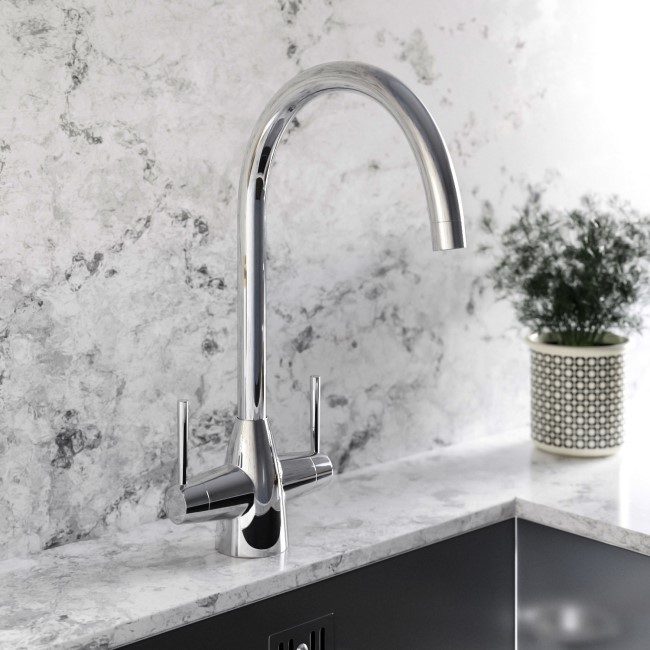 Twin Lever Chrome Kitchen Mixer Tap - Tamara