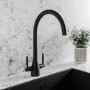 Black Twin Lever Monobloc Kitchen Sink Mixer Tap - Enza Tamara