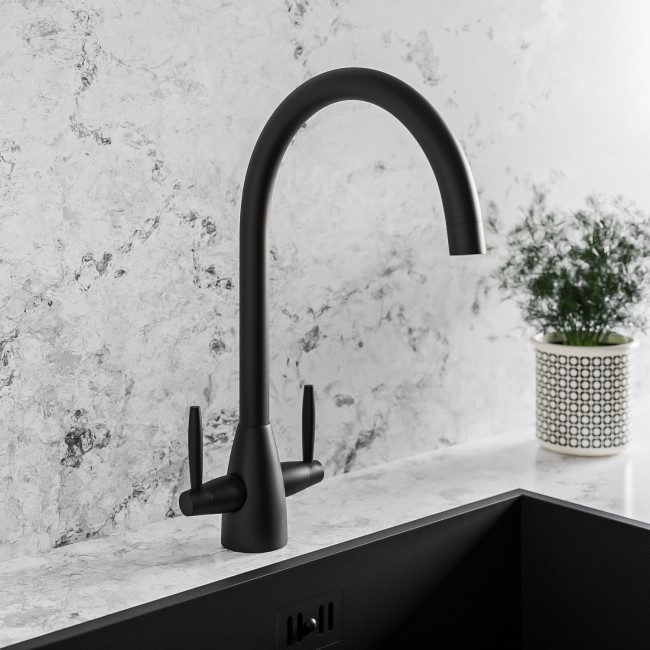 Black Twin Lever Kitchen Mixer Tap - Enza Tamara